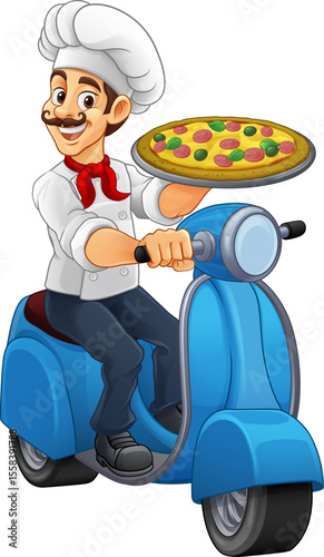 A pizza chef on a delivery ...