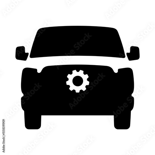 Silhouette of repair van with gear icon, HVAC service and mobile repair