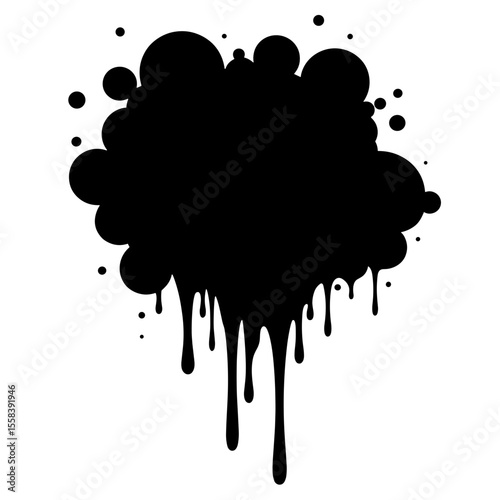 Black paint drip silhouette on white background, abstract art style