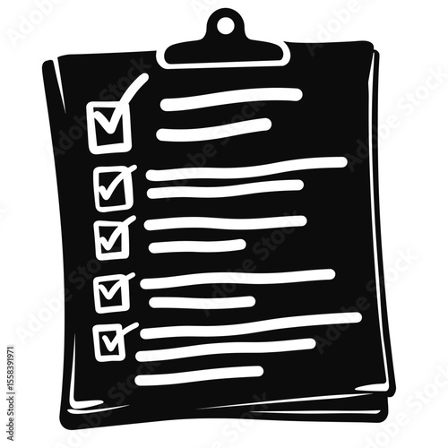 Silhouette of checklist on clipboard, academic subject organization