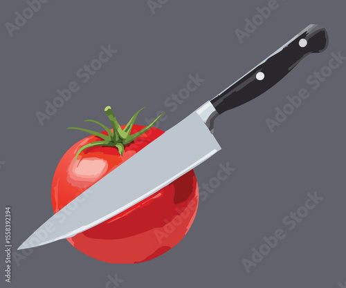 Fresh Vegetable Being Cut by Blade - Vector Illustration