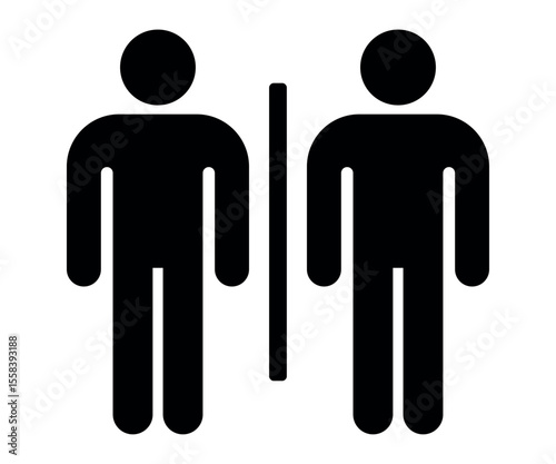 Male restroom symbols set with divider line in clean black silhouette 