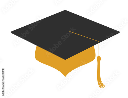 Graduation mortarboard cap with tassel isolated on white background, symbol of academic achievement and commencement ceremony