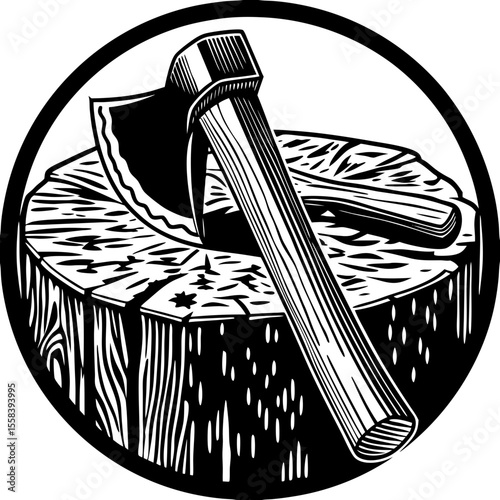 wood cutters axe (linocut style)