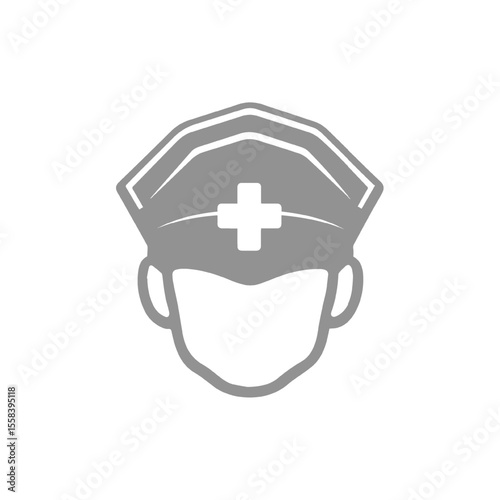 Silhouette Illustration of a Nurse Icon with Cross Symbol on Hat