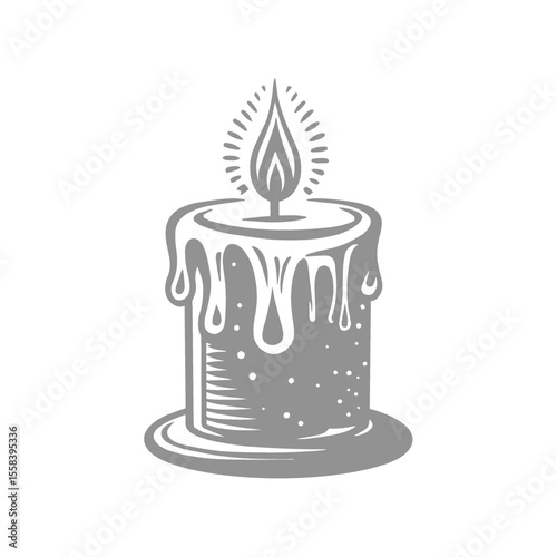 Candle with Lit Flame Hand-drawn Illustration