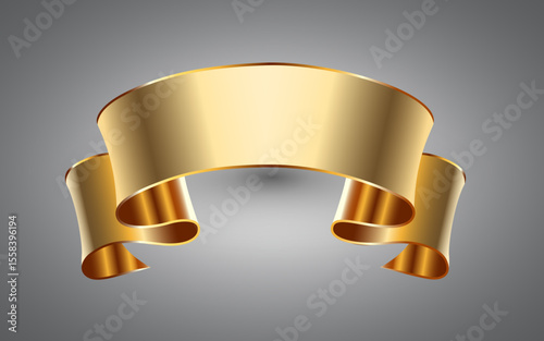 Golden ribbon banner design, shiny blank decor element template for congratulation text