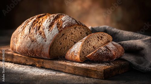 Artisan Bread on Wooden Board with Realistic Natural Lighting