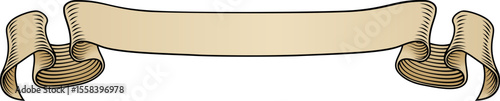 Scroll banner ribbon parchment band in an old vintage woodcut etching style.
