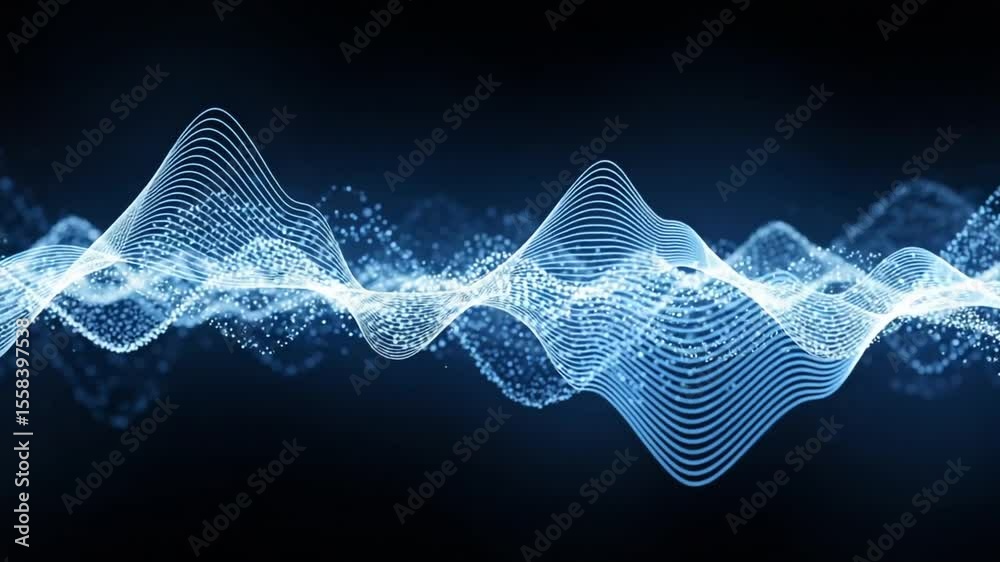 Abstract Blue Waveform Pattern on Black Background Digital Sound Visualization Technology Concept Art Illustration Backdrop Design Element