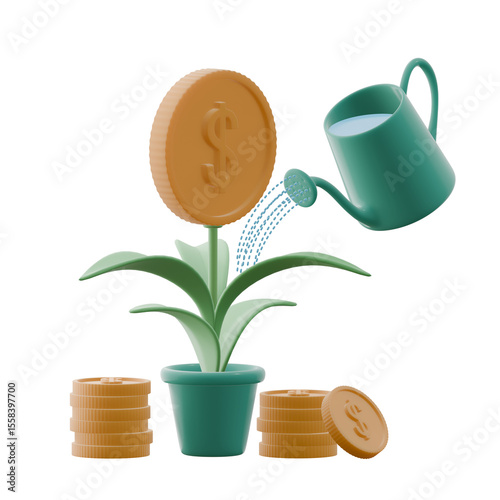 money tree illustration in cartoon style. 3d render