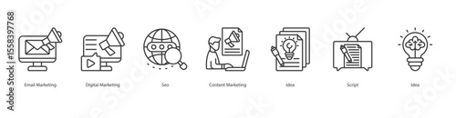 Digital Campaign banner web icon set vector illustration concept with icon of email marketing, digital marketing, seo, content marketing, idea, script, idea