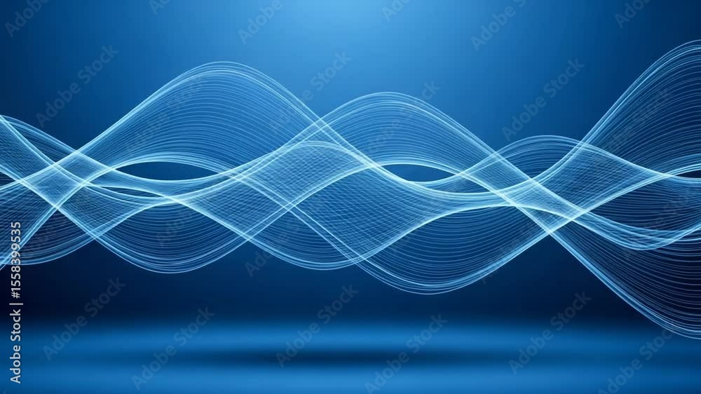 Abstract Waveform In Blue Tones Featuring A Futuristic Digital Art Design With Bright Glowing Elements And Dynamic Curved Lines