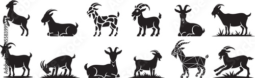 Set of cute goat black silhouette animal vector illustration icon set collections
