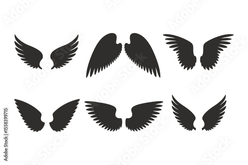 Collection of six different angel wings silhouettes