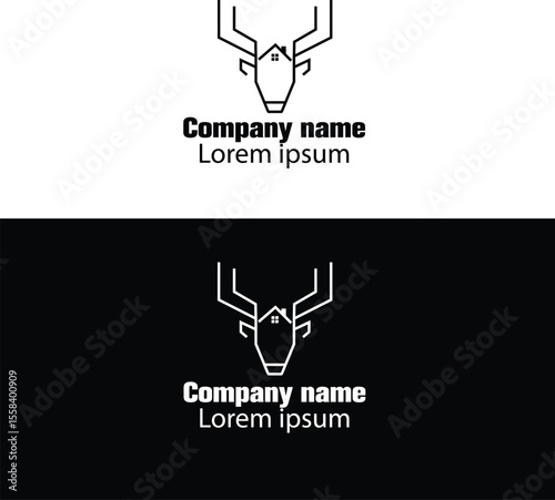 Deer Head with House Icon Logo Design