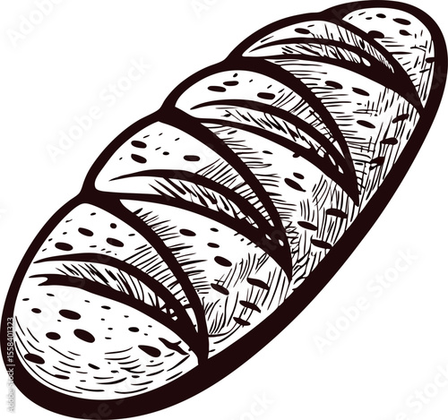 Hand drawn french bread loaf illustration in vintage engraved isolated on white background