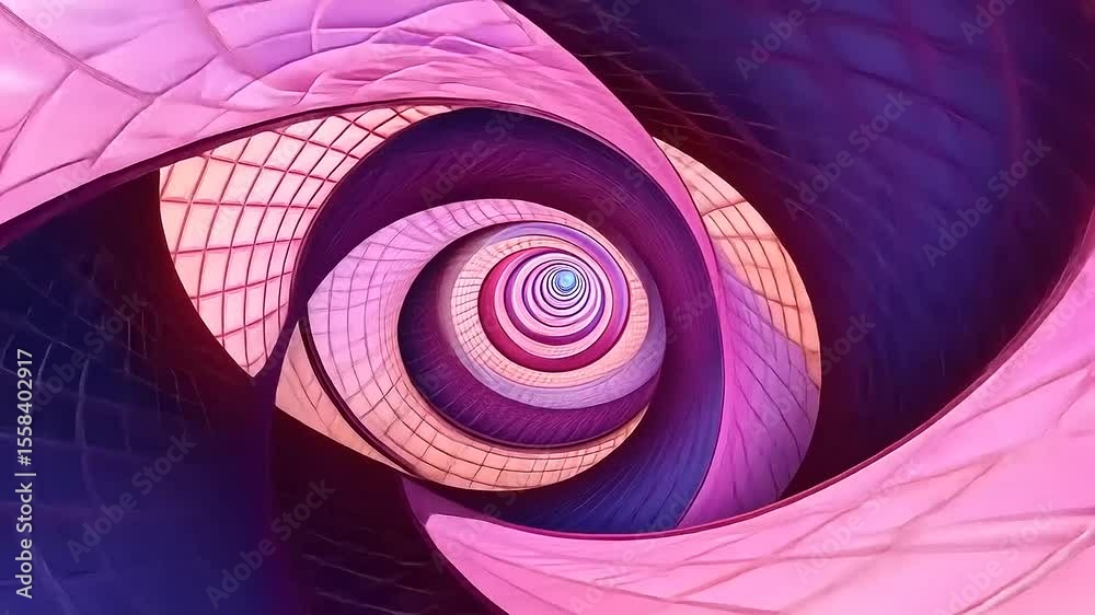 Mesmerizing spiral abstract tunnel with dynamic pinks, blues, and orange hues