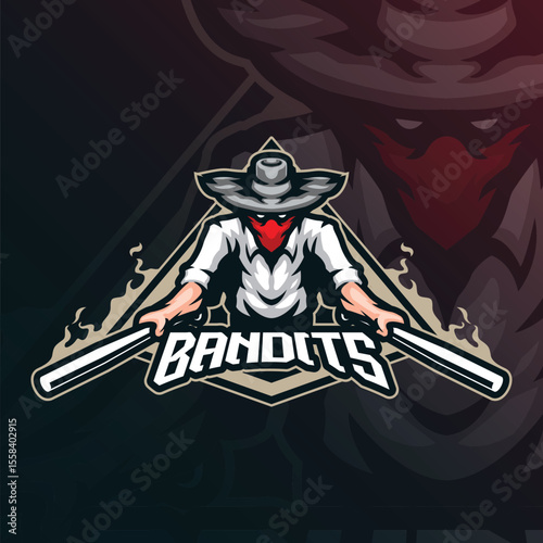 Bandits mascot logo design vector with modern illustration concept style for badge, emblem and t shirt printing. Bandits illustration with stick in hand.