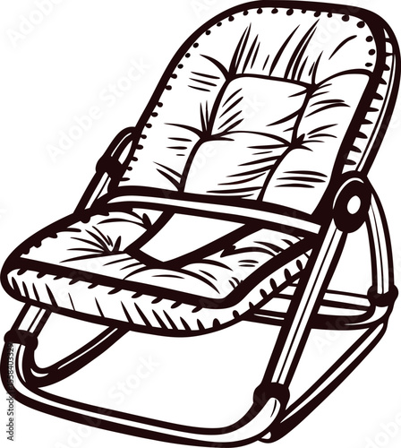 Hand drawn padded folding chair isolated on white background vintage sketch illustration of comfortable seat