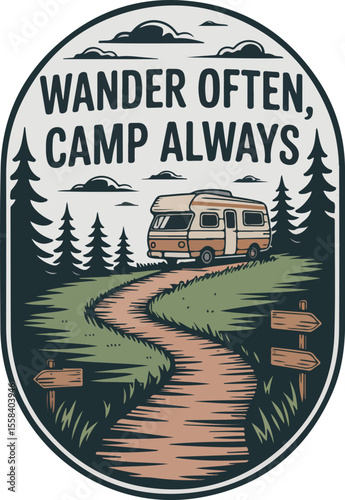 Embrace the Journey Venture on an adventure, let the spirit of wanderlust take hold. A nostalgic motorhome on a winding path invites you to wander often and camp always. transparent isolated vector