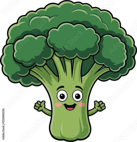 Cartoon Broccoli Smiling. transparent isolated vector