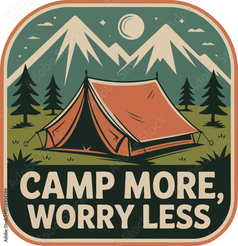 Camp more, Worry les An invitation to embrace the tranquility of the great outdoors. transparent isolated vector