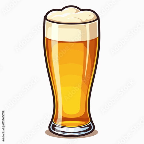 Refreshing Pint of Beer with Frothy Head, Isolated Vector Illustration on White Background
