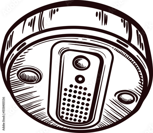 Hand drawn smoke detector alarm isolated on white background vintage engraved fire safety illustration