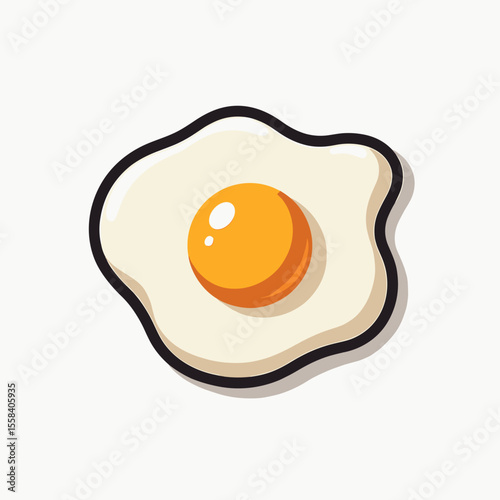 Cartoon Style Fried Egg Illustration with Yolk and Egg White on a White Background