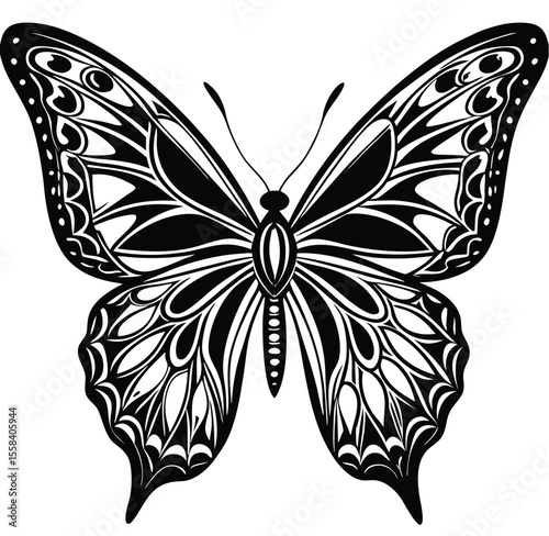 A vintage black and white butterfly tattoo design vector, perfect for illustrating nature's beauty as an art element