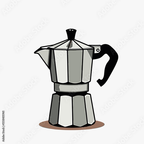 Illustration of a Silver Moka Pot: An Italian Coffee Maker for Brewing Espresso at Home