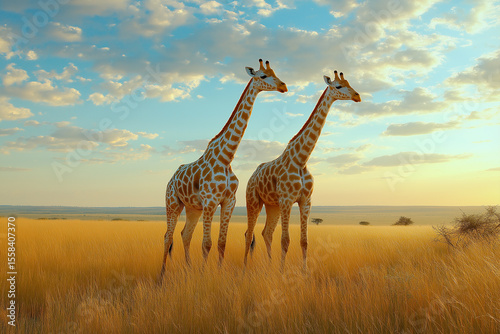 Giraffes Grazing on African Plains