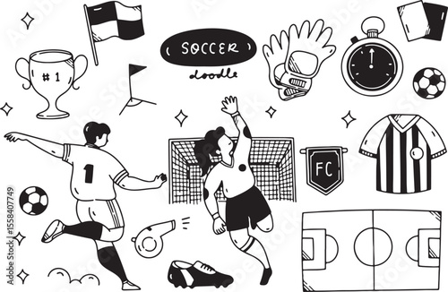 Soccer Doodle Vector | Hand-Drawn Football, Player, Goal, and Sports Icons Sketch Pack

