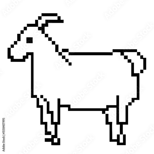 Pixel outline of a takin standing on a plain background showcasing its distinct features