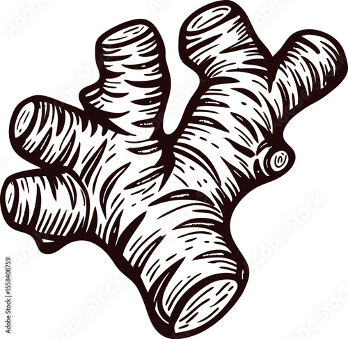 Hand drawn ginger root illustration in vintage engraved isolated on white background