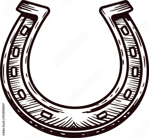 Vintage engraved horseshoe illustration isolated hand drawn lucky iron horseshoe in monochrome etching engraved