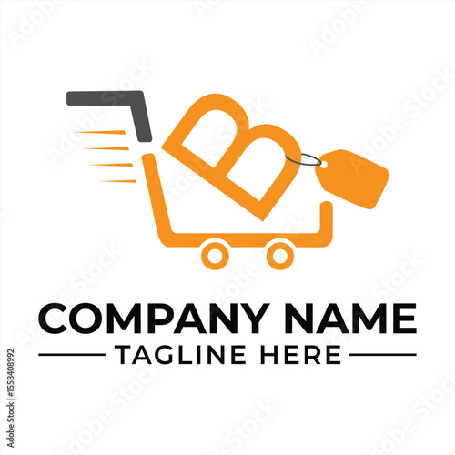 Shopping Cart with Letter B Logo Concept for Online Retail Business and E commerce Ventures Branding Design