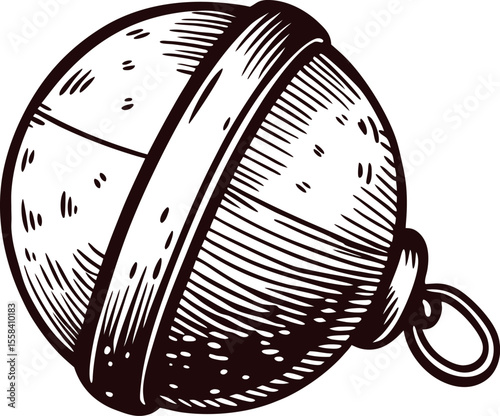 Hand drawn vintage jingle bell with loop retro engraved monochrome illustration isolated on white background