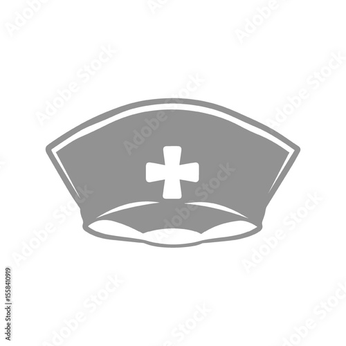 Silhouette Illustration of a Nurse Icon with Cross Symbol on Hat