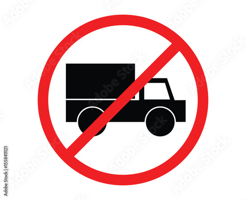 Trucks are prohibited from parking. Trucks are prohibited from passing. No truck sign. A red circle with a no box cars
