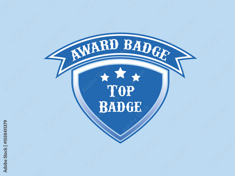 Fototapeta premium award badge, top badge, emblem, shield logo, achievement, vector badge, certificate seal, honor award, vintage badge, retro design, blue badge, star badge, success symbol, certification emblem