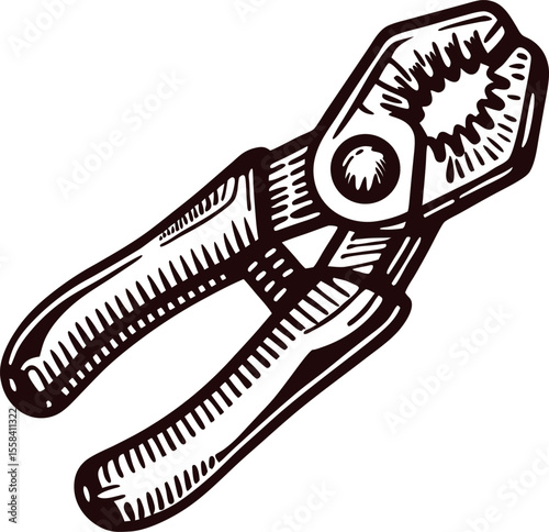 Hand drawn engraving pliers illustration isolated on white background for tool and hardware design