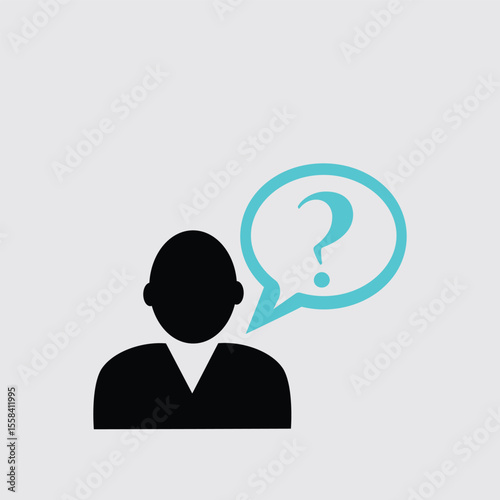 Vector illustration showing a business man with a question in a speech bubble for design and presentation