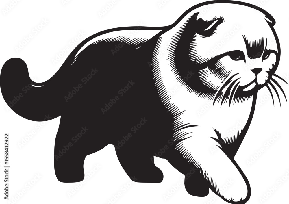 Obraz premium Scottish Fold Cat Vector in black and white