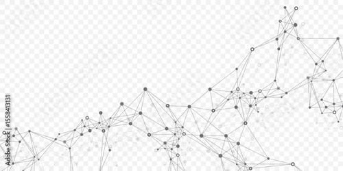 Abstract tech network connection dots. Digital technology and big data analysis background. White background with plexus lines. Geometric background with abstract mesh