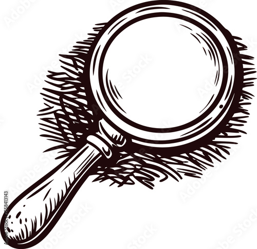 Vintage hand drawn magnifying glass isolated on white background for retro scientific illustration design