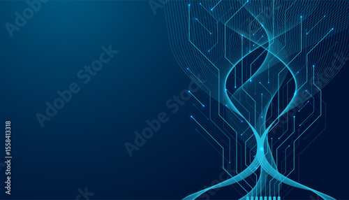 Motherboard tree concept of network technology background. Futuristic circuitry flow element. Database branch information software coding. Big data semiconductor technology. Vector illustration.