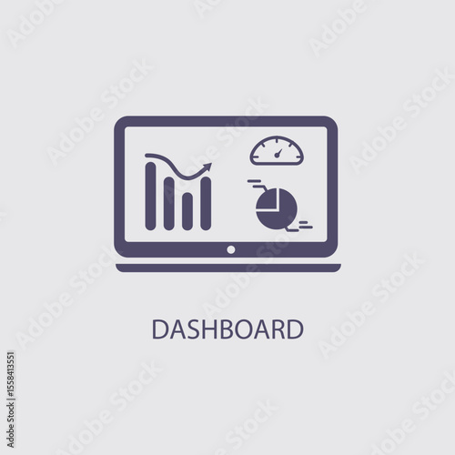 Modern business dashboard icon displays key performance indicators and data analytics insights on a monitor screen.