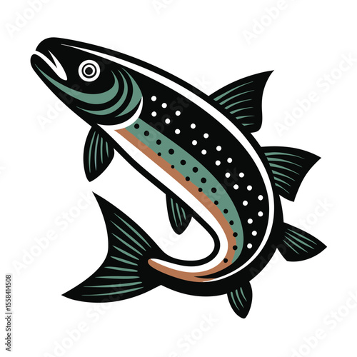 a trout fish, vector black color silhouette 